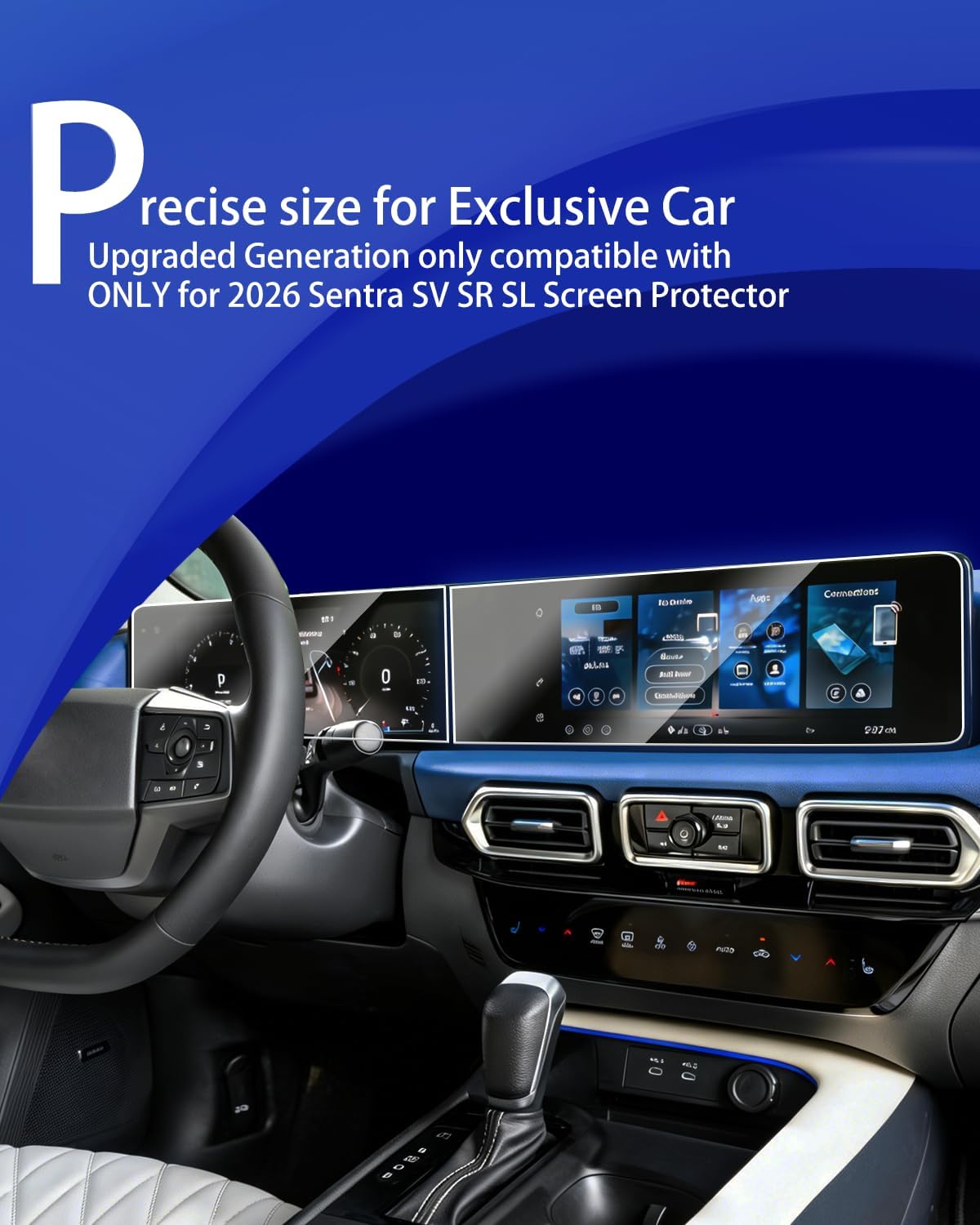 2026 Nissan Sentra Screen Protector for 2026 Sentra SV SR SL Screen Protector Dual 12.3inch Accessories Tempered Glass Protective Film