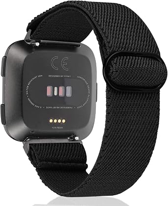 TOYOUTHS Compatible with Fitbit Versa 2 Bands for Women Men Adjustable Elastic Nylon Fabric Strap Replacement for Versa Lite Edition/Versa 1 Watch Stretchy Solo Loop Bracelet Wristband, Black