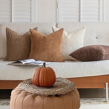 LANANAS Decorative Corduroy Throw Pillow Covers 18x18 Inch Neutral Brown