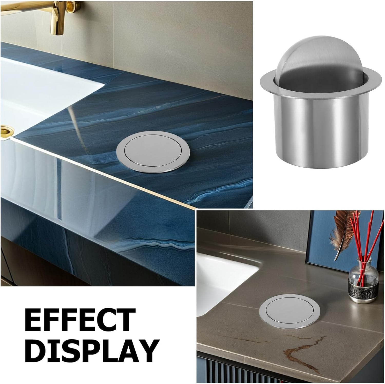 Embedded Trash Can Lid 13cm round Stainless Steel Countertop Recessed Bin Cover Swing Flap for Kitchen and Bathroom Waste Disposal