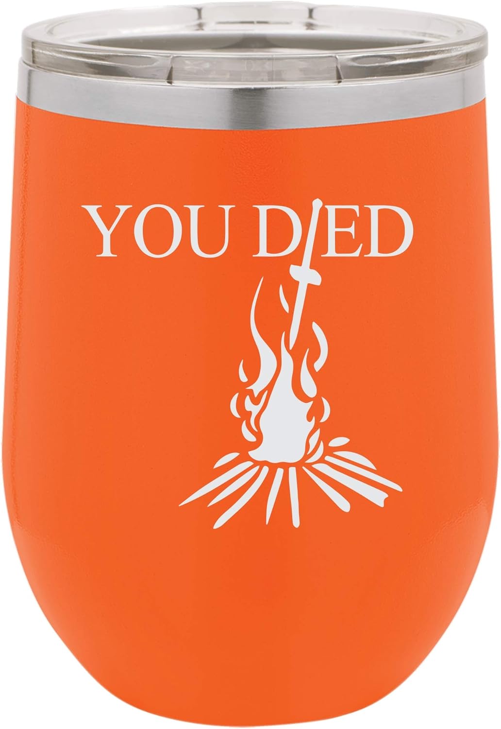 "You Died" Video Game Souls of the Dark Bonfire Design Engraved Insulated Stainless Steel Wine Tumbler, 12 Oz., Maroon