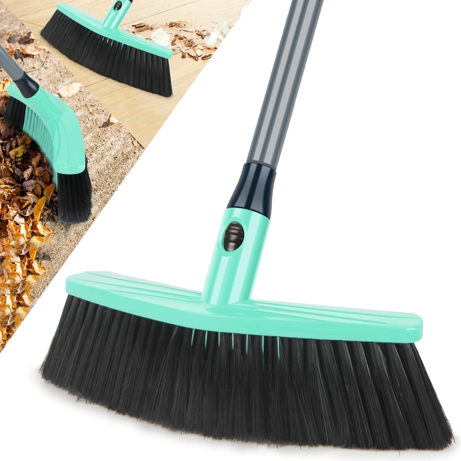Papclean Sweeping Brush Indoor: Broom Indoor with Long Handle - Soft Bristle Angle Broom for Carpet Pet Hair Home Kitchen Yard Garden Tile Floor Cleaning
