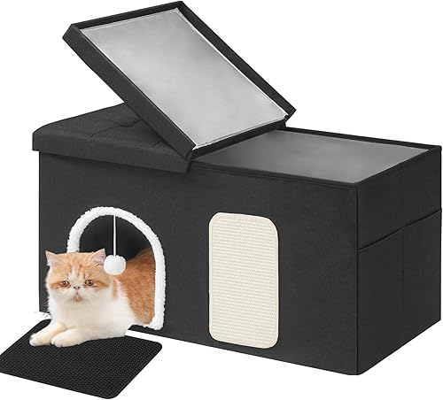 HOOBRO Caja de arena para gatos, muebles de interior con alfombrilla para gatos, muebles de caja de arena oculta, interior impermeable, incluye