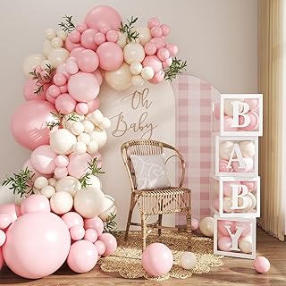 Pink Balloon Arch Garland Kit, 132Pcs Pink Baby Shower Decorations for Girl Baby Boxes with Letters for Boho Baby Shower Birthday Gender Reveal Party Wedding Decorations