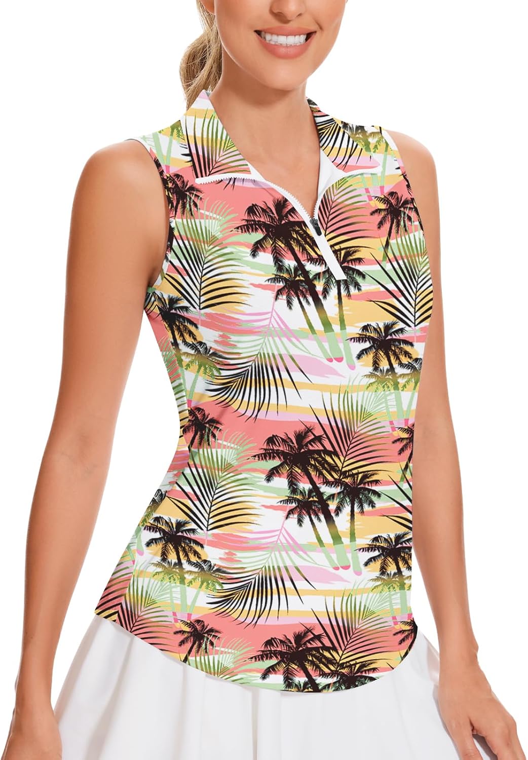 Soneven Women's Sleeveless Golf Shirt Racerback Polo Shirts with Pockets Tennis Tops Golf Tanks Pickleball Shirts