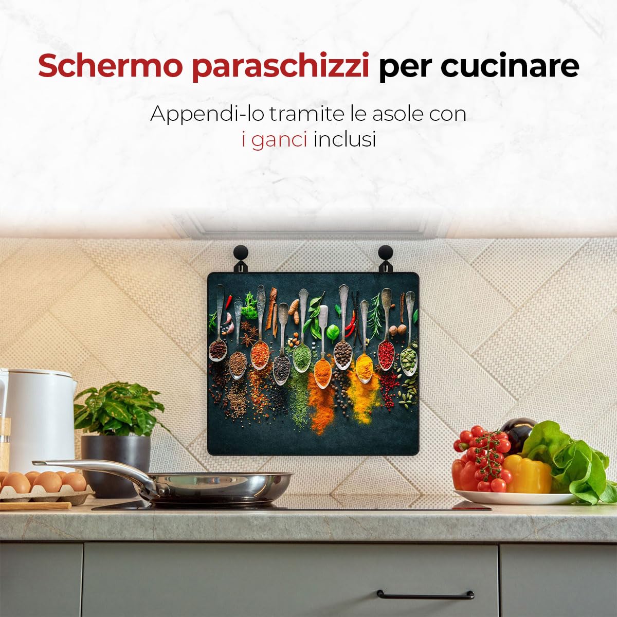 Copri Piano Cottura Induzione Cucchiai per erbe e spezie - 60x52 cm - Cucina Coprifornelli Protezione - Tappetino Protettivo per Induzione - Pannello Paraschizzi Cucina