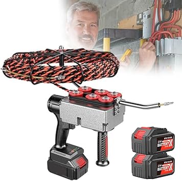 Cordless Cable Puller, Electrician Wall Wire Machine, Automatic Electric String Machine for Hydroelectric Wiring Work, for Electric Wire Drawing,2Battery