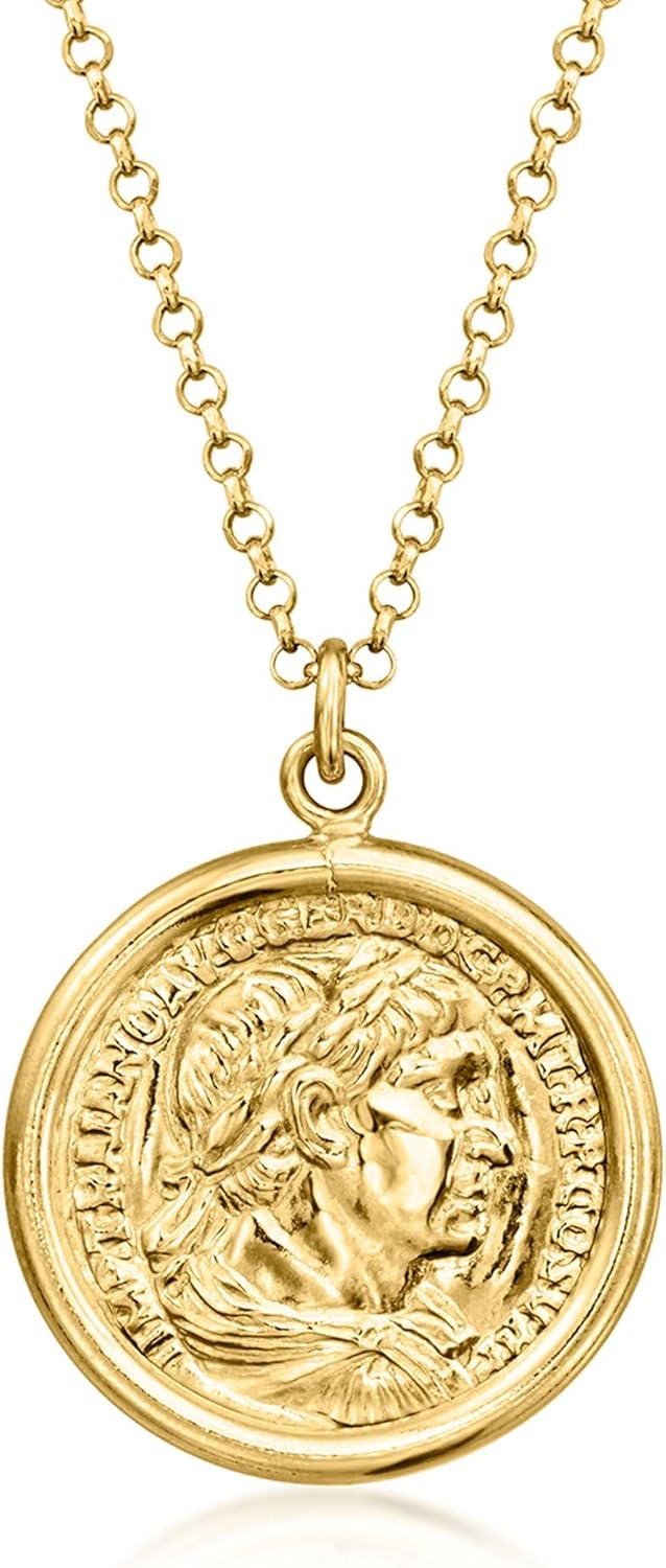 Ross-Simons Italian 18kt Gold Over Sterling Replica Coin Pendant Necklace. 18 inches
