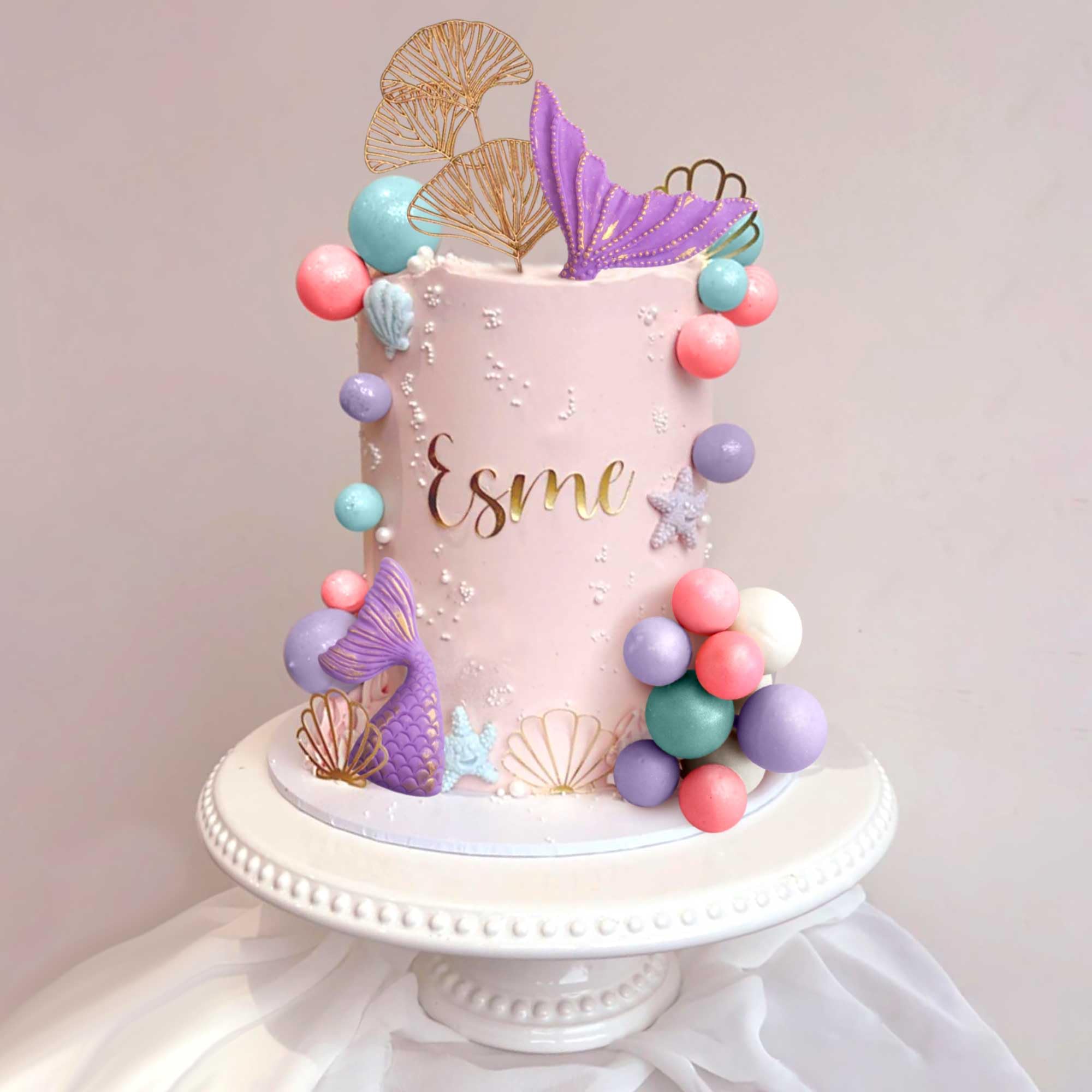 LaVenty Purple Mermaid Tail Cake Topper Under the Sea Cake Decoration Balls Cake Topper Mermaid Tail Cake Toppers Mermaid Party Supplies - Image 4