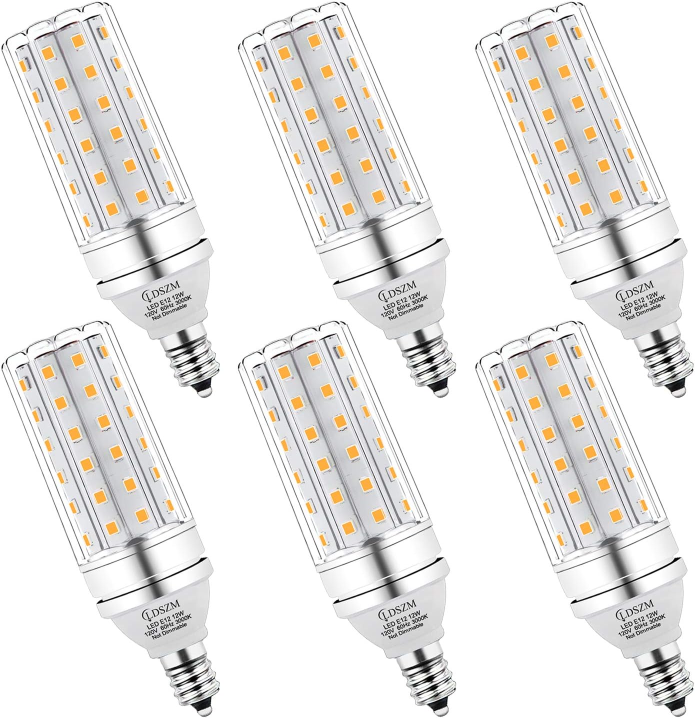 E12 LED Bulbs 12W Candelabra led Light Bulb,100 Watt Equivalent 1200lm Warm White 3000K E12 Base LED Chandelier Light Bulbs Non-Dimmable LED Corn Bulbs, Pack of 6