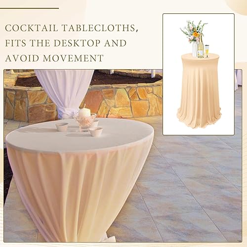 Miniatura 7 de 1 paquete de manteles redondos de elastano de 32 x 43 pulgadas con falda, mantel redondo de elastano elástico para mesa de cóctel, mesa alta, bar,