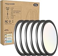 Hepside 6-Pack 7 Inch LED Flush Mount Ceiling Lights, 3CCT Selectable 3000K-4000K-6500K, 15W 1500LM 100W Equivalent for Bathroom Bedroom Hallway