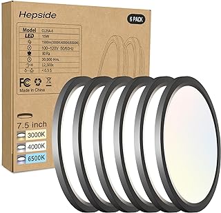 6PACK LED Flush Mount Ceiling Light, 3CCT Selectable 3000K-4000K-6500K & 100W Equivalent Modern Kitchen Ceiling Light Fixture 15W 1500Lm 7.5 Inch for Bathroom Closet Bedroom Hallway,NOT-DIMMABLE