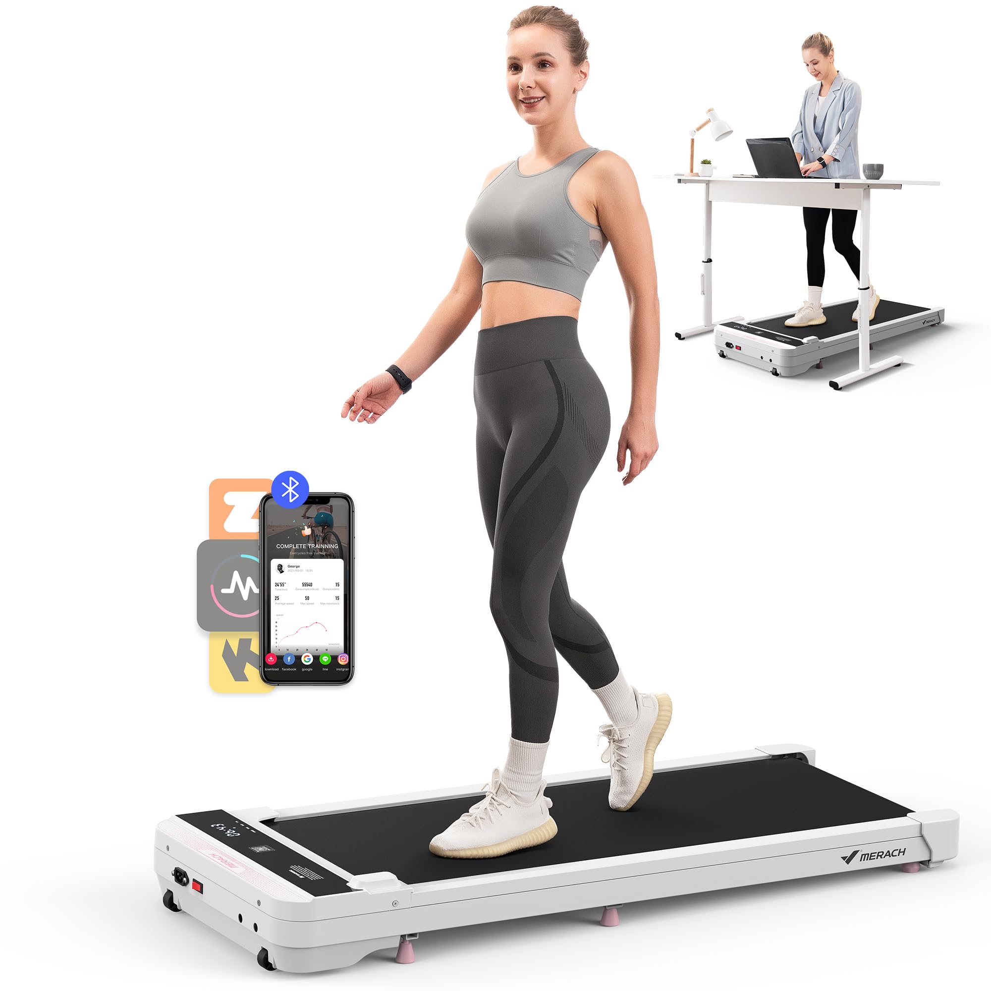 MERACH Walking Pad, Quiet Under Desk Treadmill, Small Treadmill for Home & Office, 2 in 1 Quiet Portable Mini Treadmill with Remote Control, APP, LED Display