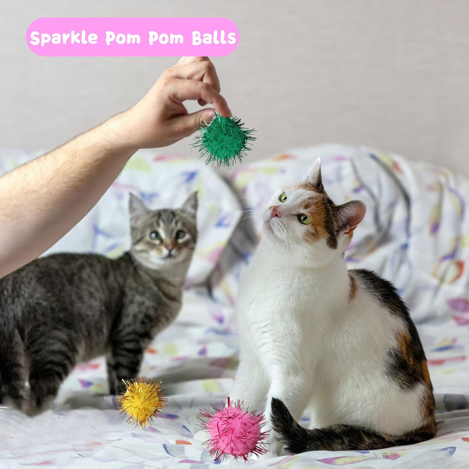 Cat Toys for Indoor Cats 40 PCS Kitten Toys Cat Interactive Toys Pack Including Cats Springs Sparkle Ball Pom Pom Ball Jingle Balls Tracks Balls - Image 8