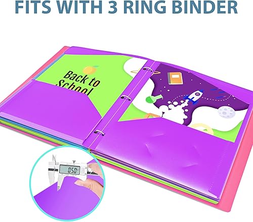 Miniatura 5 de TEWRLANDE - Paquete de 16 carpetas resistentes de 3 bolsillos con agujeros, carpetas de plástico con bolsillo frontal transparente para carpeta de 3