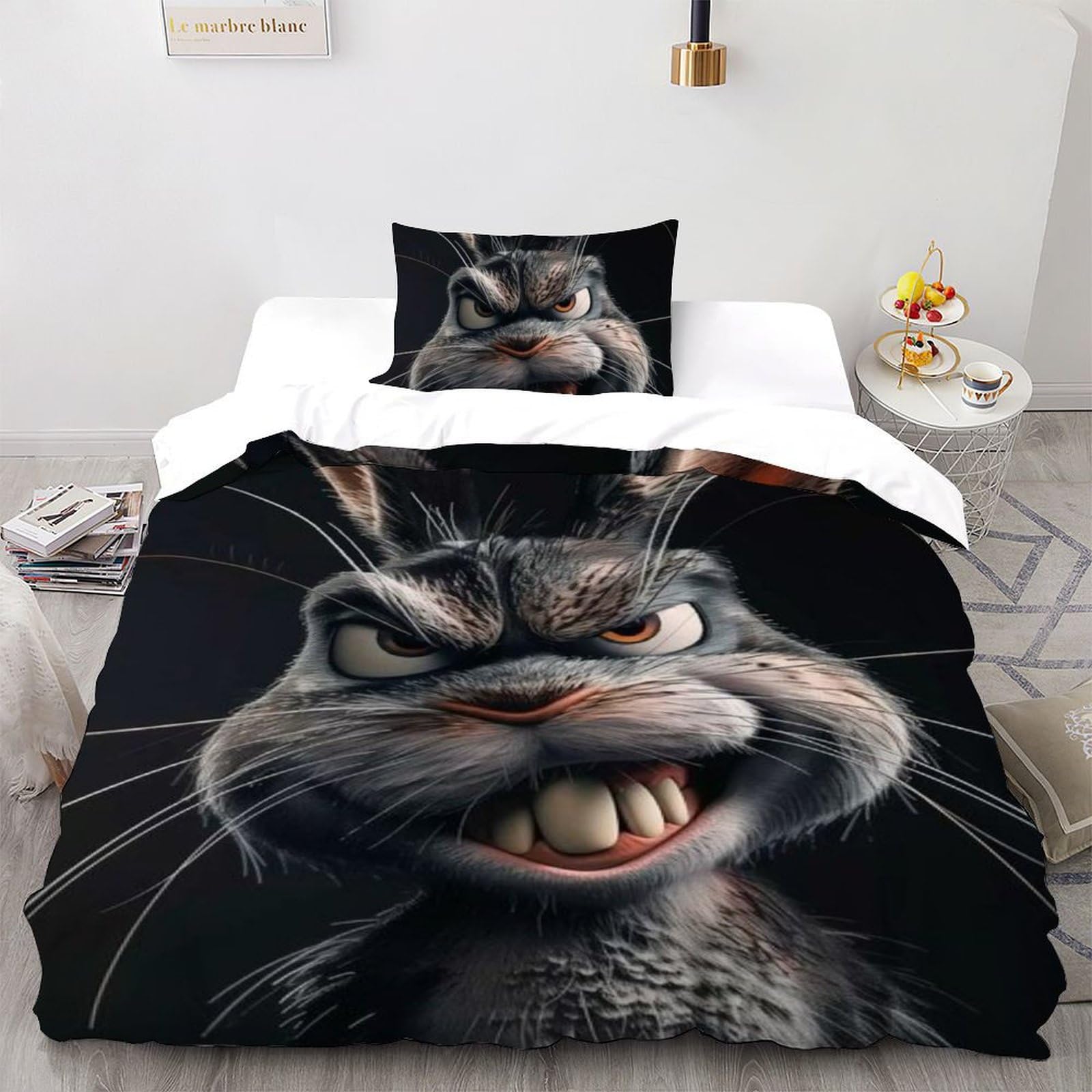 Linge de lit lapin pour chambre d'enfant : housse de couette 135x200 et taie imprimée