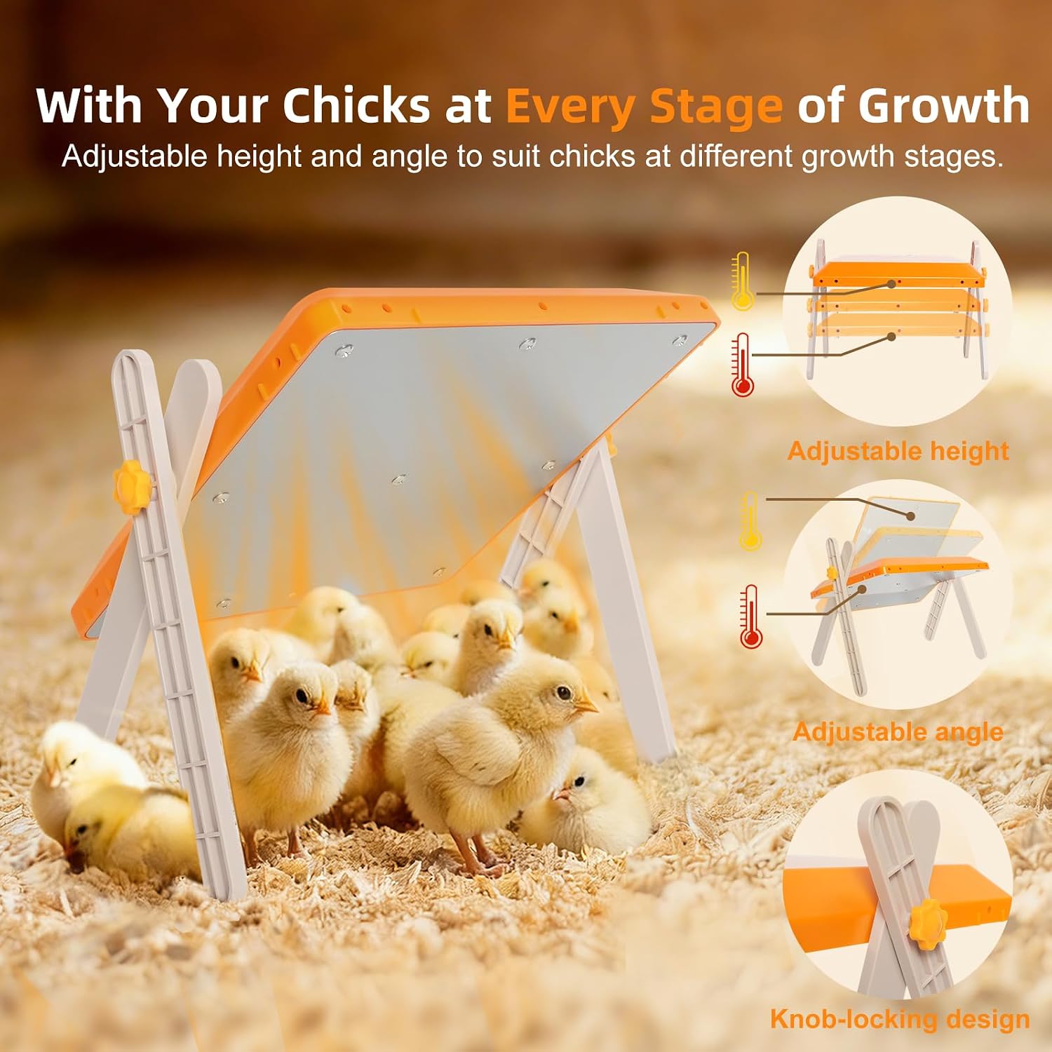 Chick Brooder Heating Plate - Briidea 80W Chicken Heater with Adjustable Temperature, 10 PET Cleaning Film, Adjustable Height & Angle, Warmth Like Mother Hen for 15 Small Poultry 10" x 10"