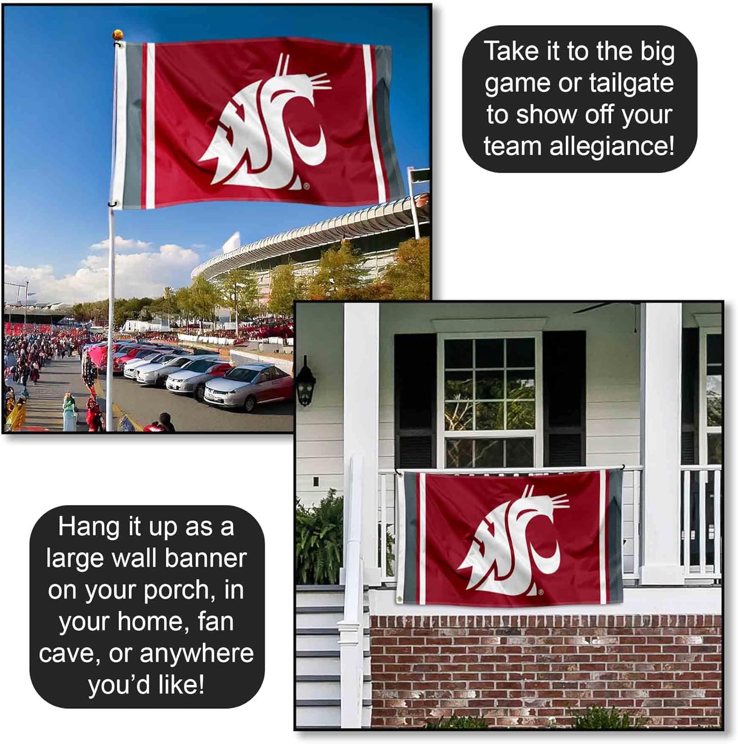 Washington State Cougars Field Stripes Flag