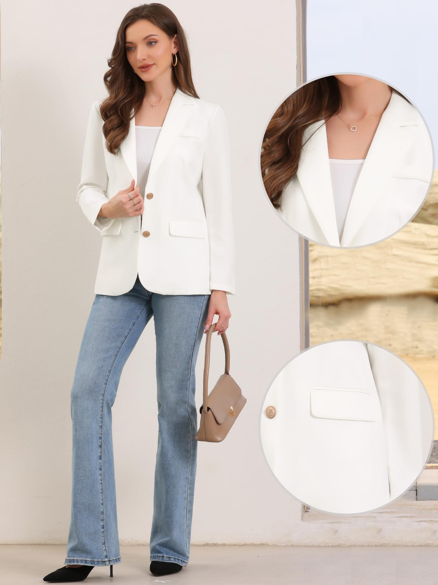 Allegra K Mujer Blazer Informal de Negocios con Solapa con Muesca Manga Larga Botonadura Sencilla para Trabajo