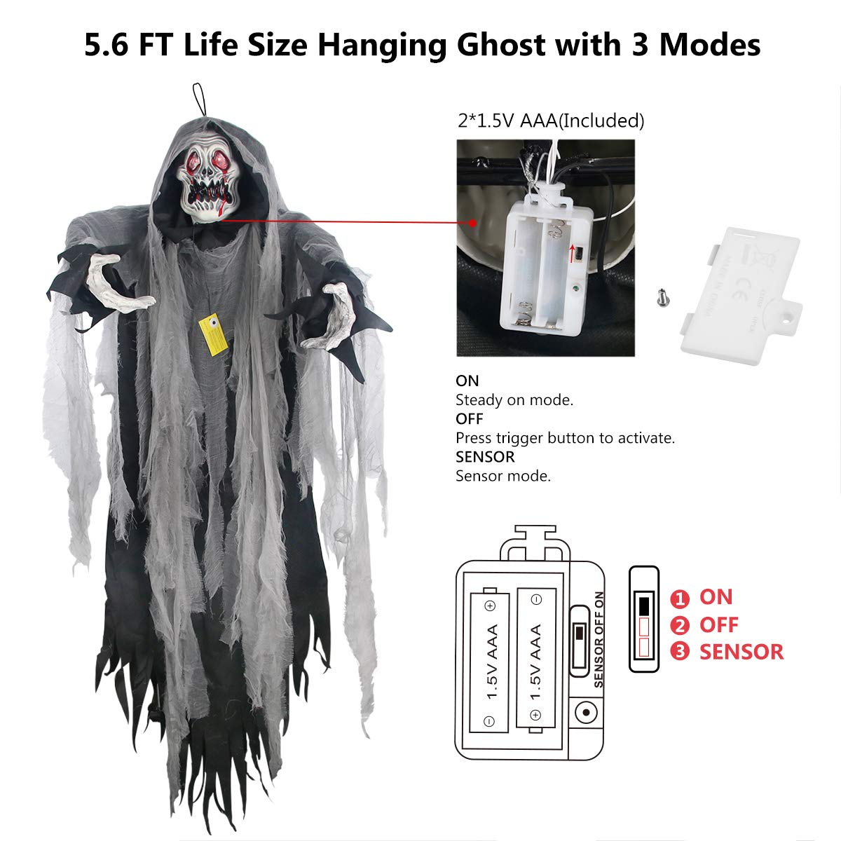 Buy Halloween Hanging Ghost, 5.5 Ft Large Life size Halloween Prop
