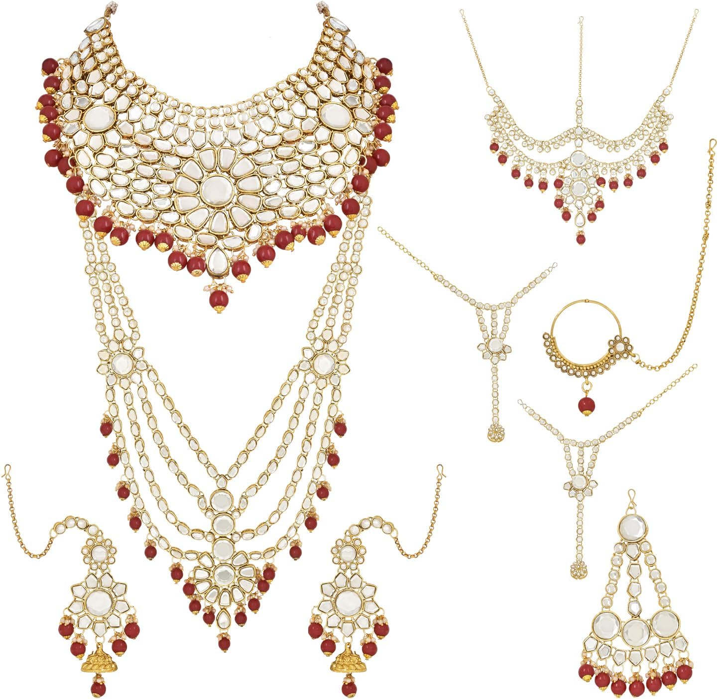 I Jewels Indian Wedding Collection Traditional Ethnic Gold Plated Pearl & Kundan Stone Work Bridal Jewellery Set For Women