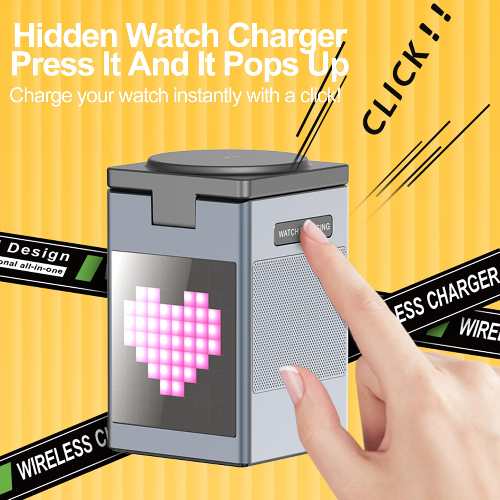 6 en 1 Station de Charge sans Fil Magnétique, Quai de Charge Rapide Pliable 15W pour la Montre D'écoute Téléphonique, Support de Chargeur de Voyage avec Horloge LED,
