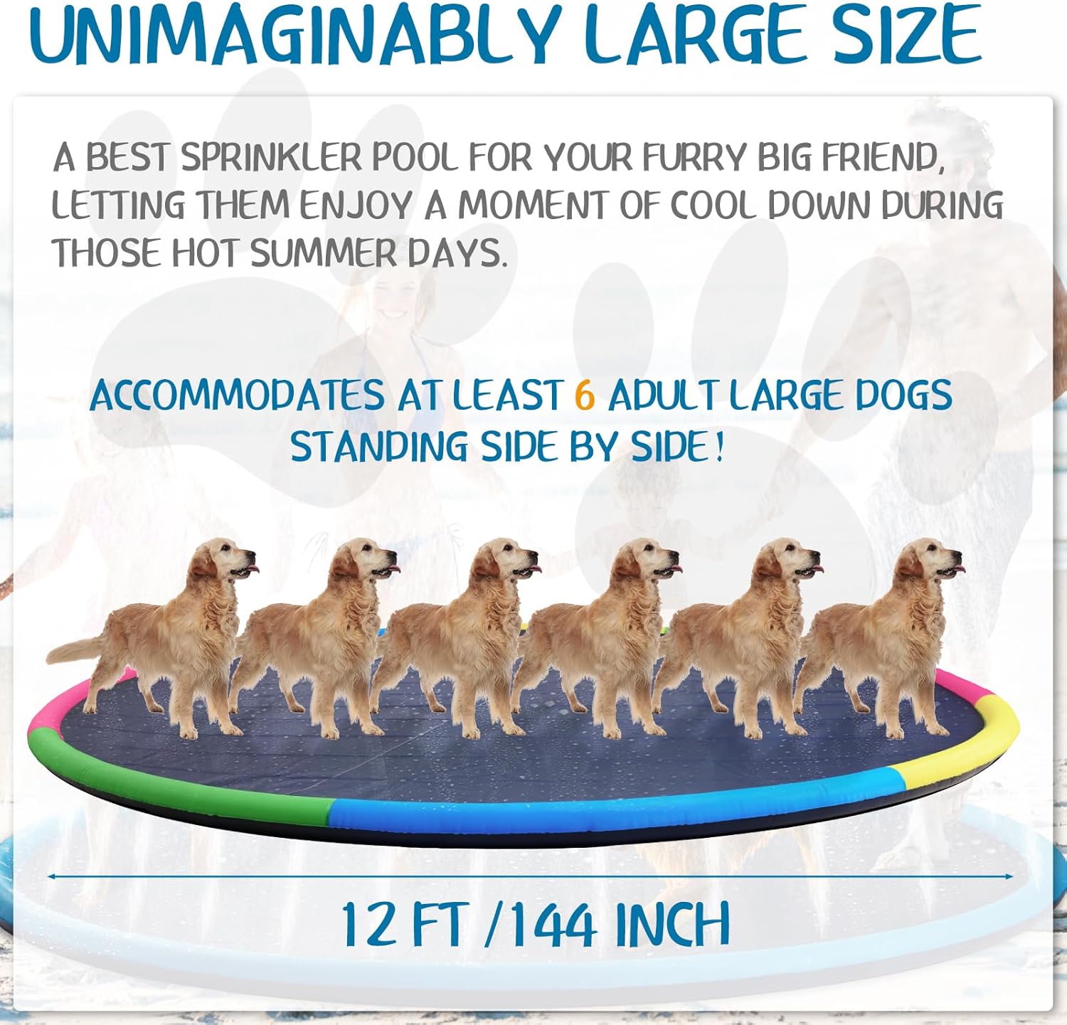 Lewtemi 12 ft Extra Large Non Slip Splash Pad 144" for Adult and Dog Giant Thicken Sprinkler Pool Summer Outdoor Fun Backyard Fountain Mat for Pet Dog(Cute Style)
