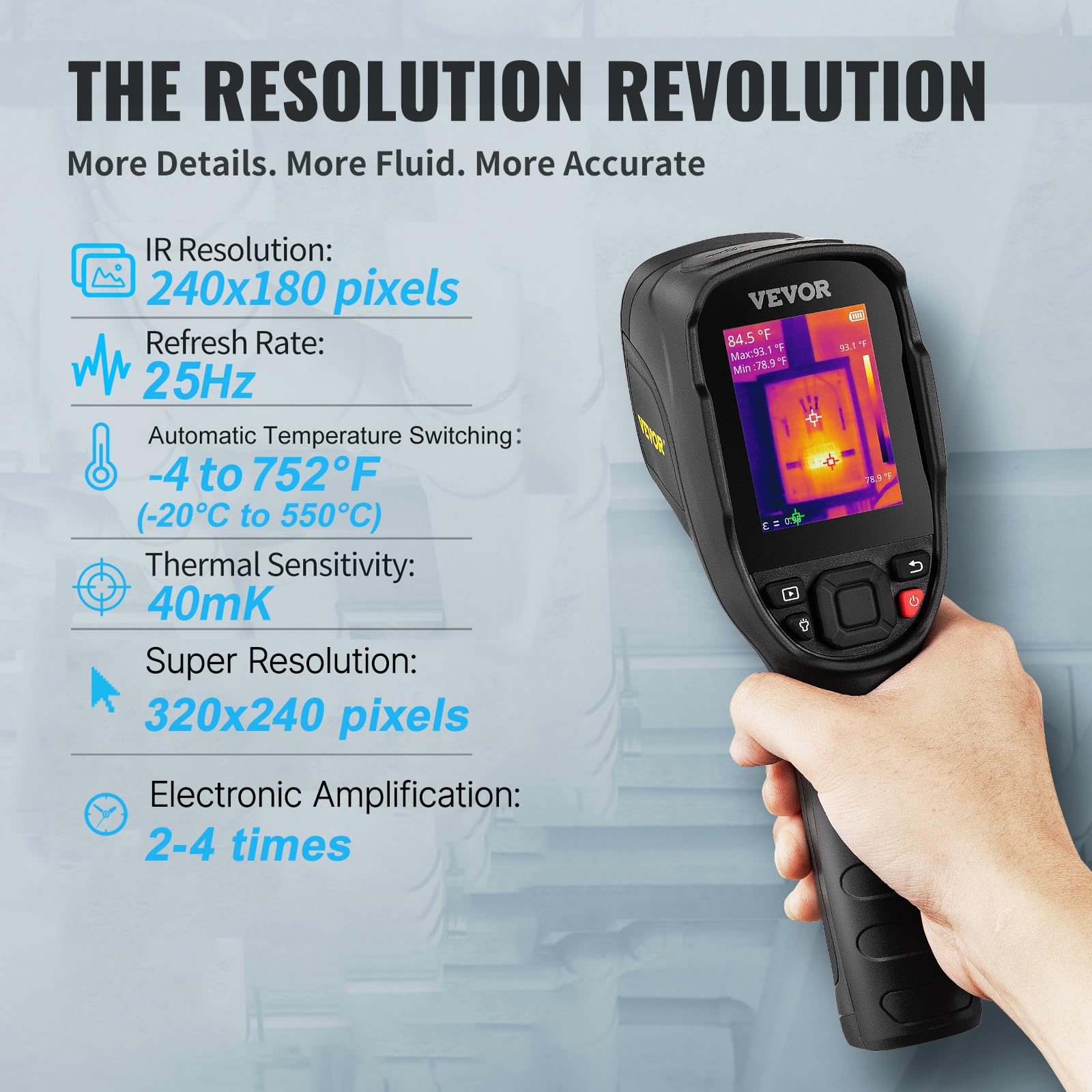 VEVOR Macchinetta Termocamera a Infrarossi Portatile Risoluzione IR da 240 x 180 Pixel Sensibilità Termica 40 mK, Termocamera Corporea Infrarossi Portatile con Scheda SD 16 GB Temperatura -20℃ a 350℃