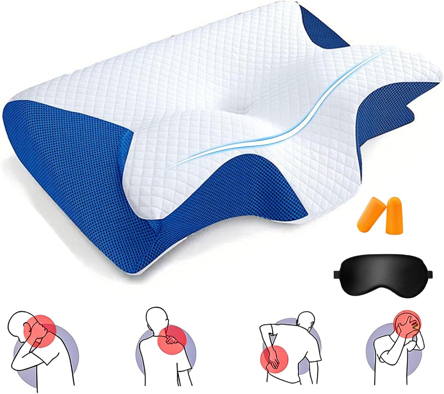 Luxury Dream Angle Technology Pillow, Cervical Neck Pillow, Ergonomic Contour Side Sleeper Pillows with Breathable Pillowcase, Orthopedic Memory Foam Pillows for Back Stomach Sleepers (Blue)