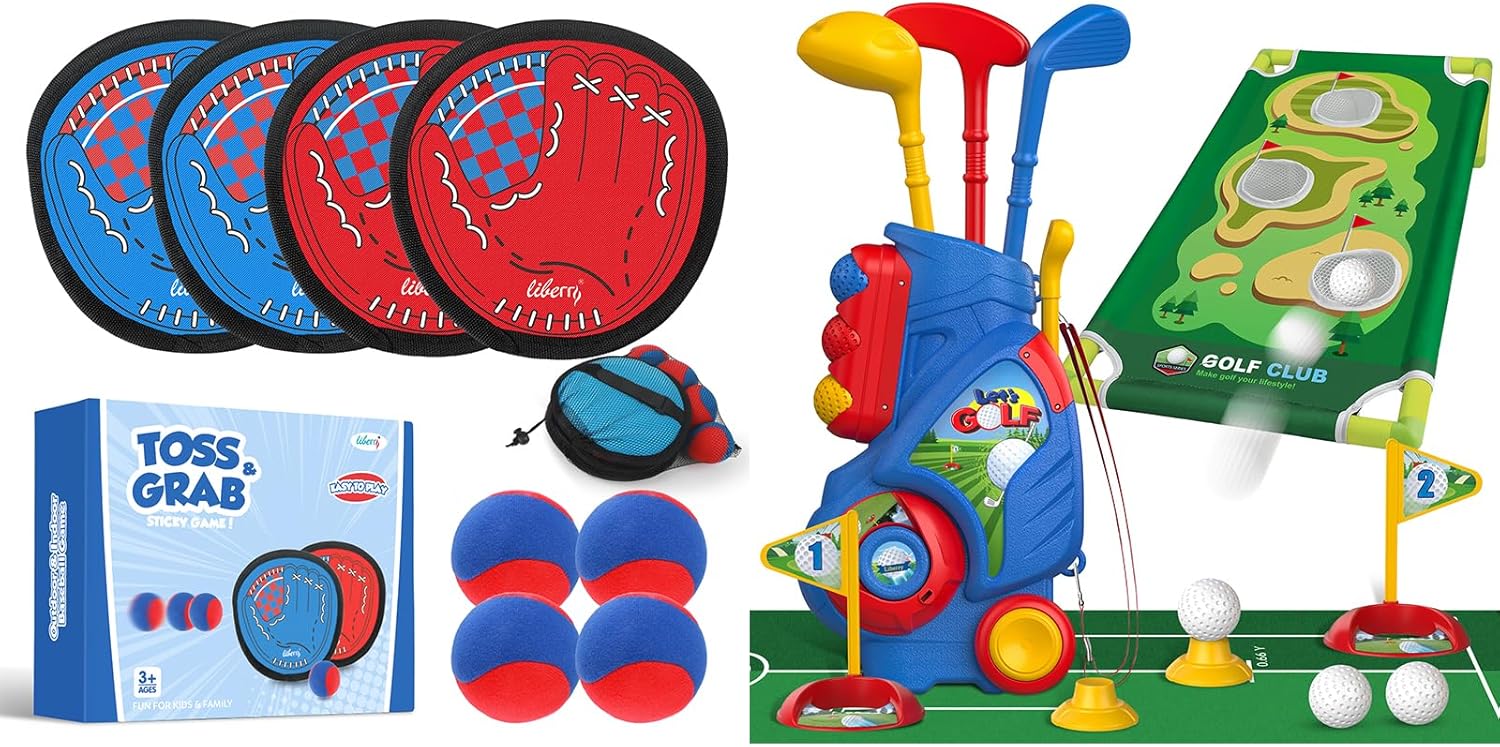Liberry Toddler Toys for 3+ Years Old Boys Girls Christmas Birthday Gift, Baseball Glove & Ball Set and Golf Set for Kids