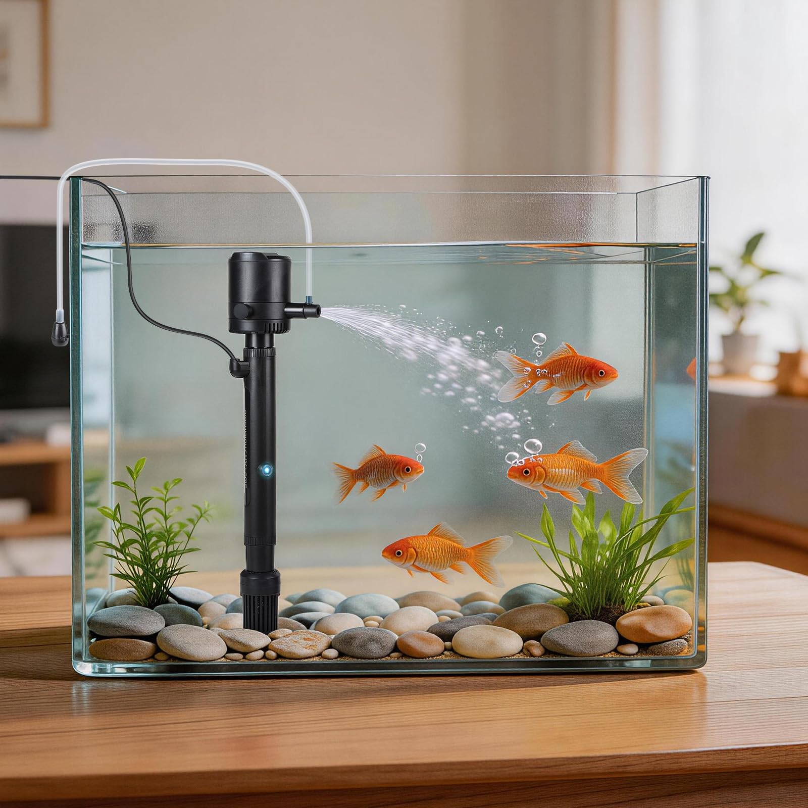 SWAWIS 5 in 1 Filtro per Acquario 1200L/H per 60-450L Acquari | con 8W UV Sterilizzatore Lampada e Timer, Pompa Acquario per Filtrazione Aerazione Sterilizzazione, Uso Doppio Acqua e Terra