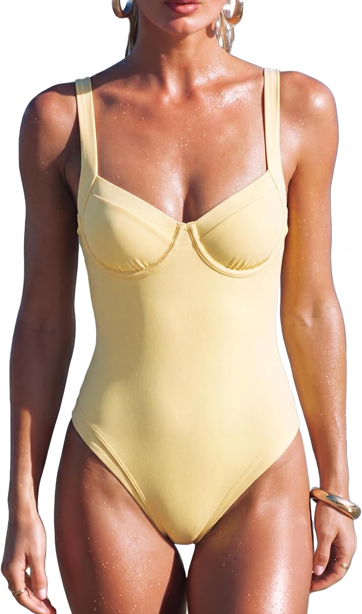 SUUKSESS Traje de baño sexy de una pieza con aros para mujer, traje de baño con recorte de bloque de color