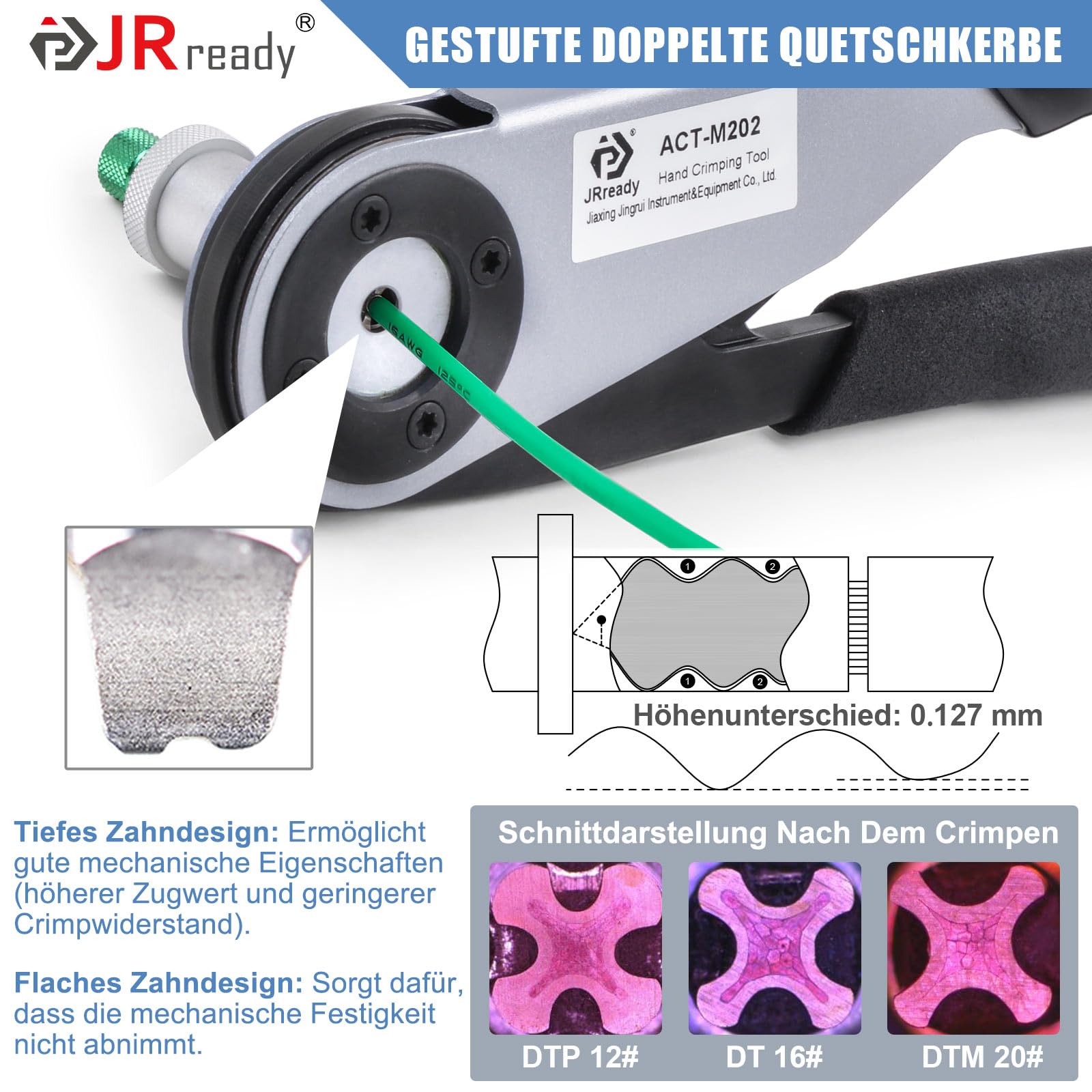 JRready ACT-M202 Herramienta de Engaste Deutsch para Contactos Sólidos de Calibre 12 16 20 Localizador de Conectores Herramienta de Engaste de una Pieza Equivalente HDT-48-00 Deutsch (12-22AWG)