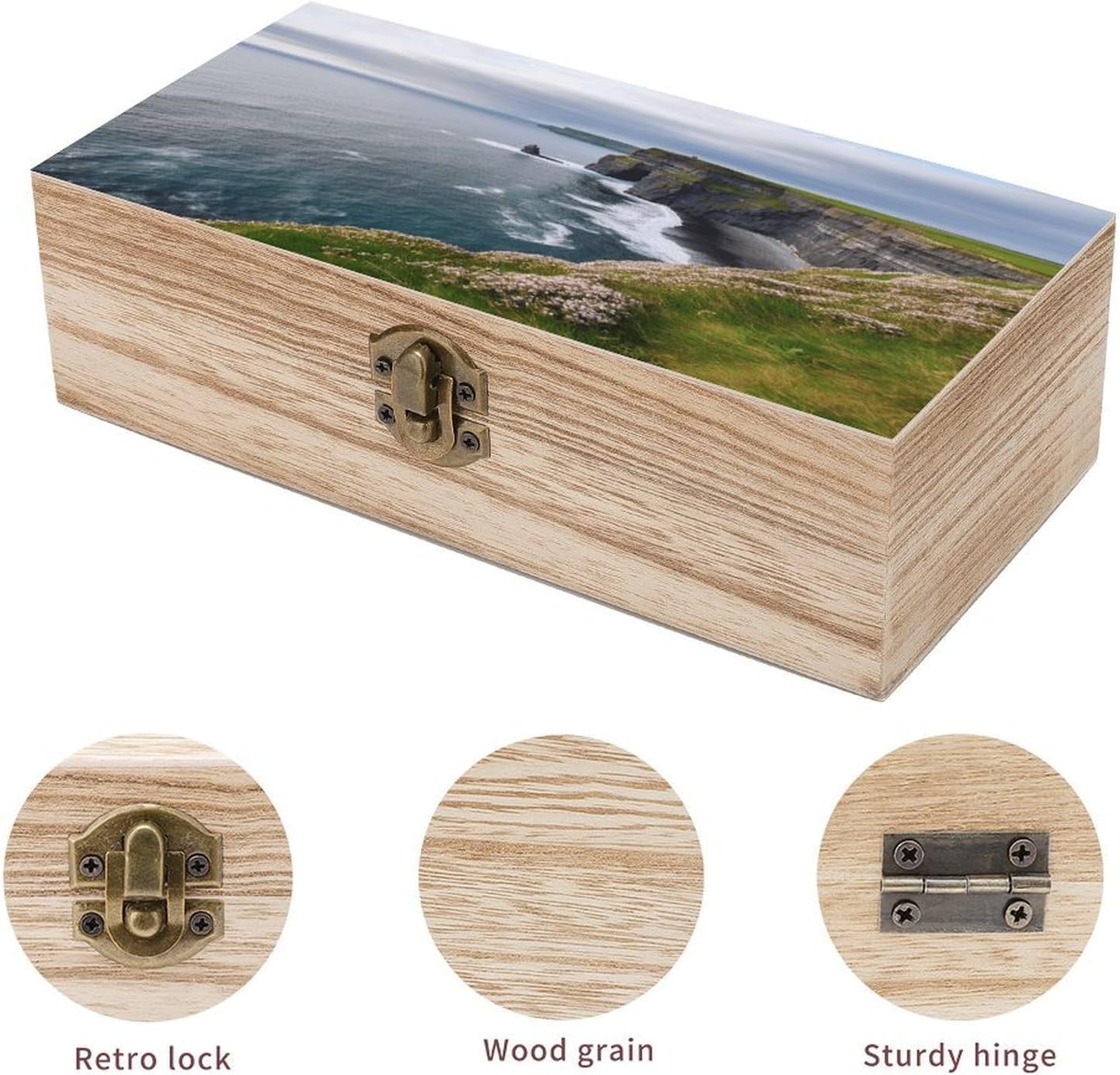 Ireland Outdoors County Clare The Cliffs Wooden Storage Box Wooden Keepsake Box with Hinged Lid Exquisite Solid Wood Decorative Jewelry Case Memory Box for Jewelry Photos Letters Crafts Trinkets image 3