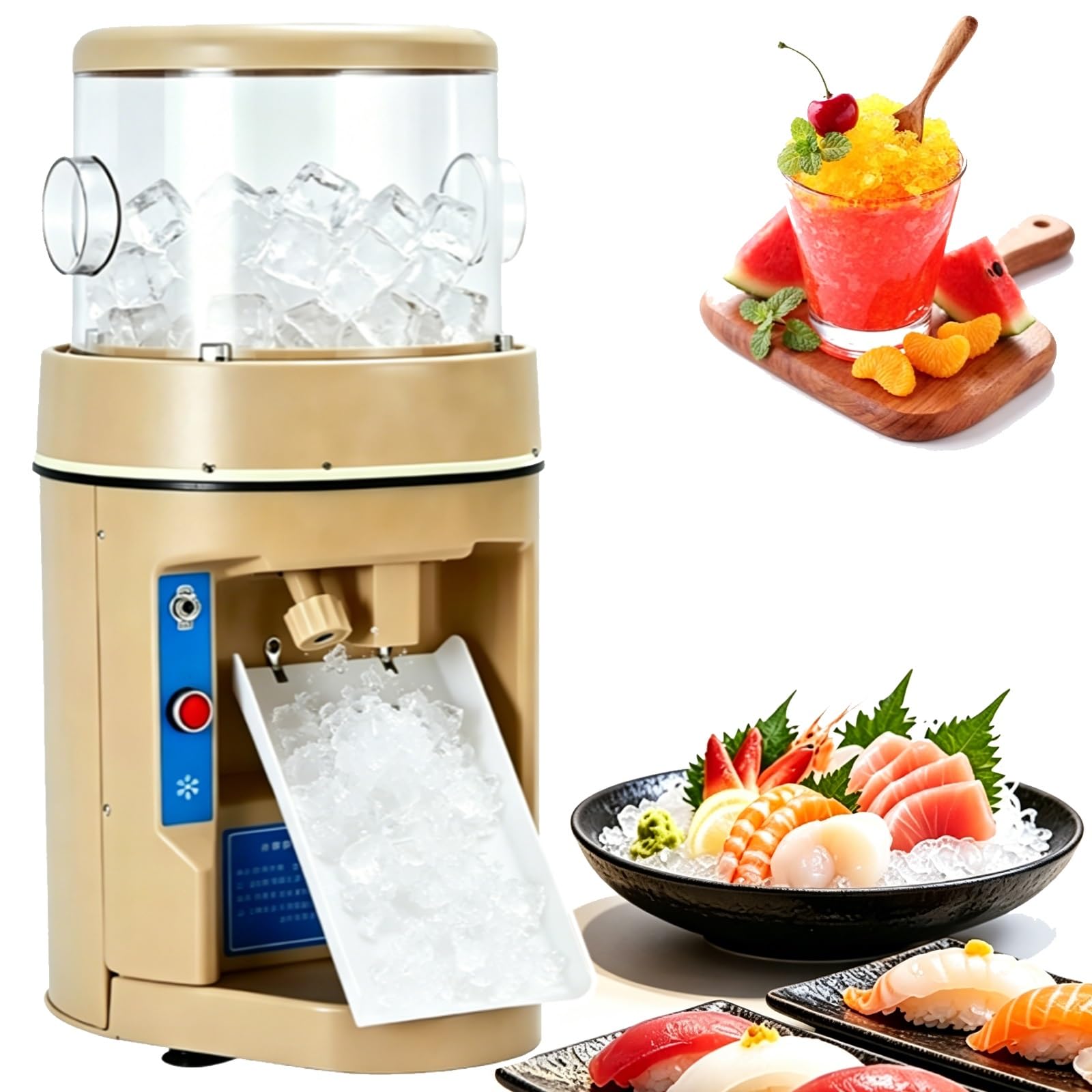 Xcscuk Heavy Duty Electric Shaved Ice Maker, 10Kg/Min Output, With Auto Reverse Prevents Jamming, For Hot Pot Shop Sushi Seafood Display