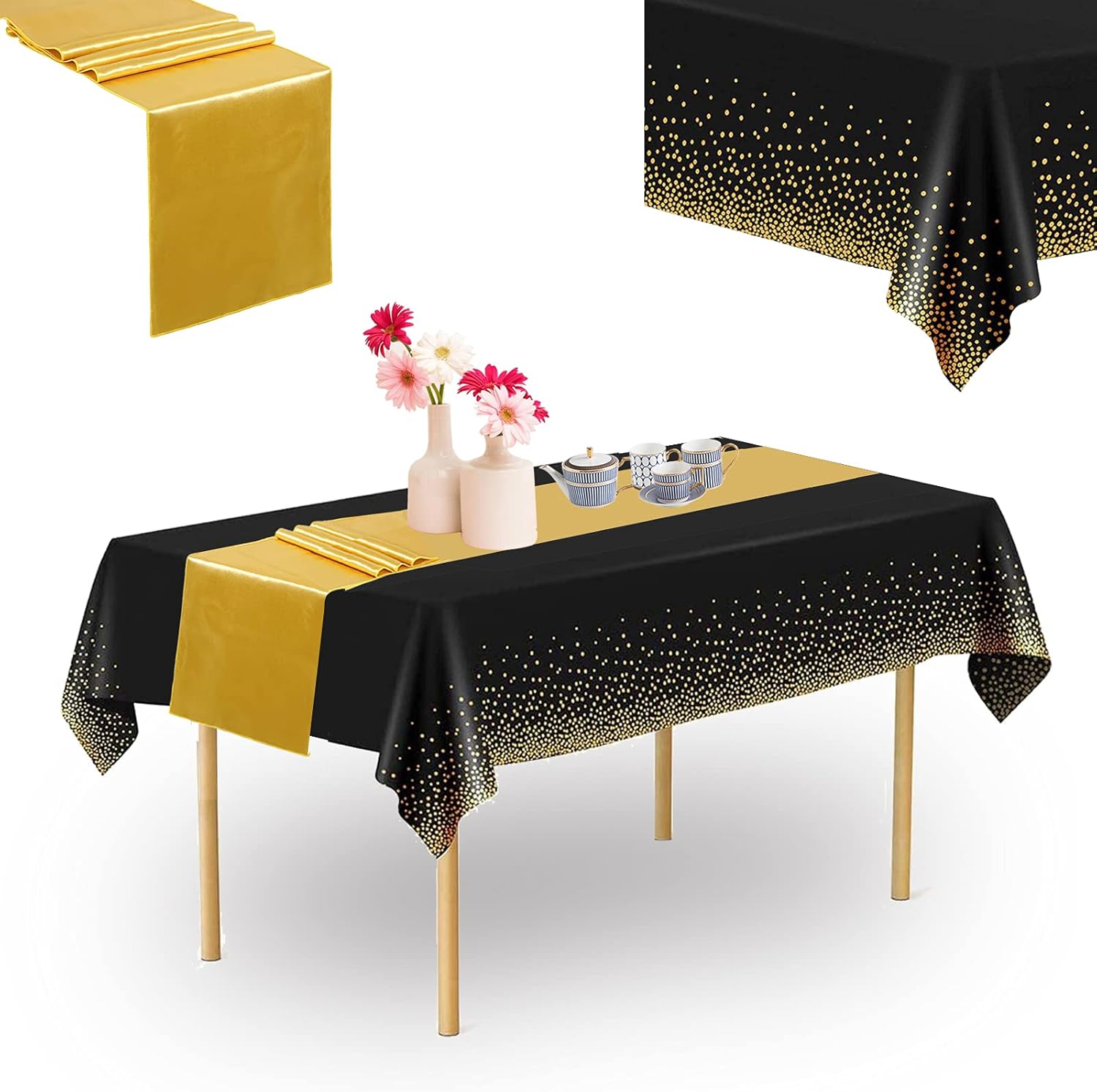Disposable Plastic Tablecloths and Satin Table Runner,MonoTele