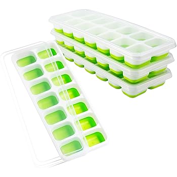 OMorc Ice Cube Trays 4 Pack, Easy-Release Silicone and Flexible 14-Ice Trays with Spill-Resistant Removable Lid, LFGB Certified and BPA Free, Stackable Durable and Dishwasher Safe