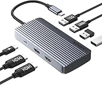 Anker Hub USB-C 7 em 1, Estação de Acoplamento USB-C para Dois Monitores, Dupla Exibição HDMI, Entrega de Energia de 100W, Transferências de Dados de 10Gbps para Dell XPS, ASUS, ACER e mais