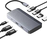 Anker Hub USB-C 7 em 1, Estação de Acoplamento USB-C para Dois Monitores, Dupla Exibição HDMI, Entrega de Energia de 100W, Transferências de Dados de 10Gbps para Dell XPS, ASUS, ACER e mais
