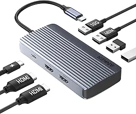 Anker Hub USB-C 7 em 1, Estação de Acoplamento USB-C para Dois Monitores, Dupla Exibição HDMI, Entrega de Energia de 100W, Transferências de Dados de 10Gbps para Dell XPS, ASUS, ACER e mais