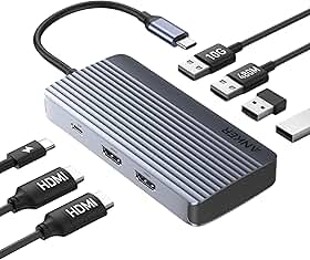 Anker Hub USB-C 7 em 1, Estação de Acoplamento USB-C para Dois Monitores, Dupla Exibição HDMI, Entrega de Energia de 100W, Transferências de Dados de 10Gbps para Dell XPS, ASUS, ACER e mais