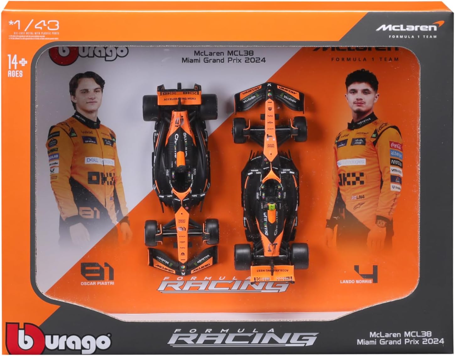 McLaren MCL38 Norris Piastri BOLIDE SET F1 1:43 BBURAGO 18-38109