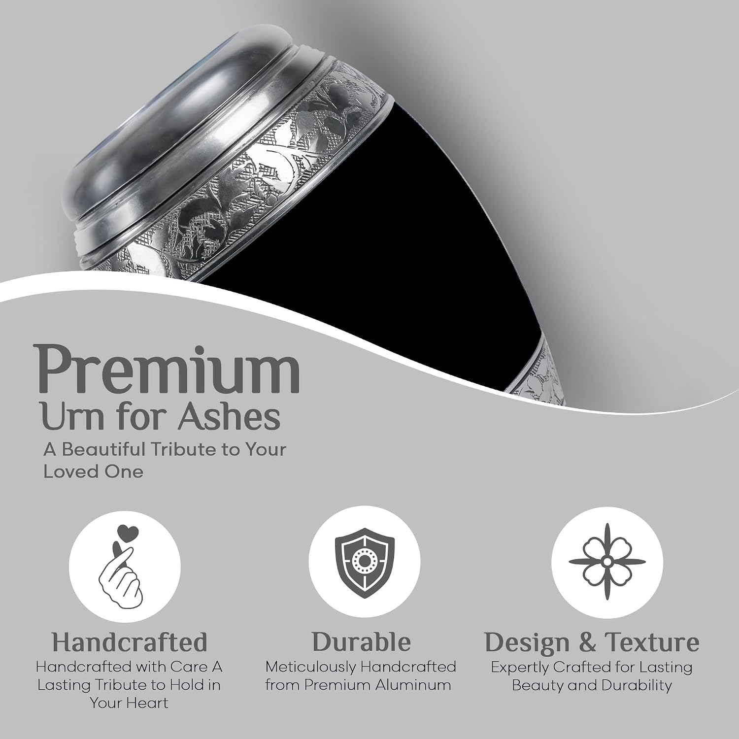 Black Urn Custom Engraved Personalized Cremation Urn for Human Ashes Adult Mom & Dad - Large Decorative Urns for Ashes Adult Husband & Wife - Urn for Funeral (10 inch)