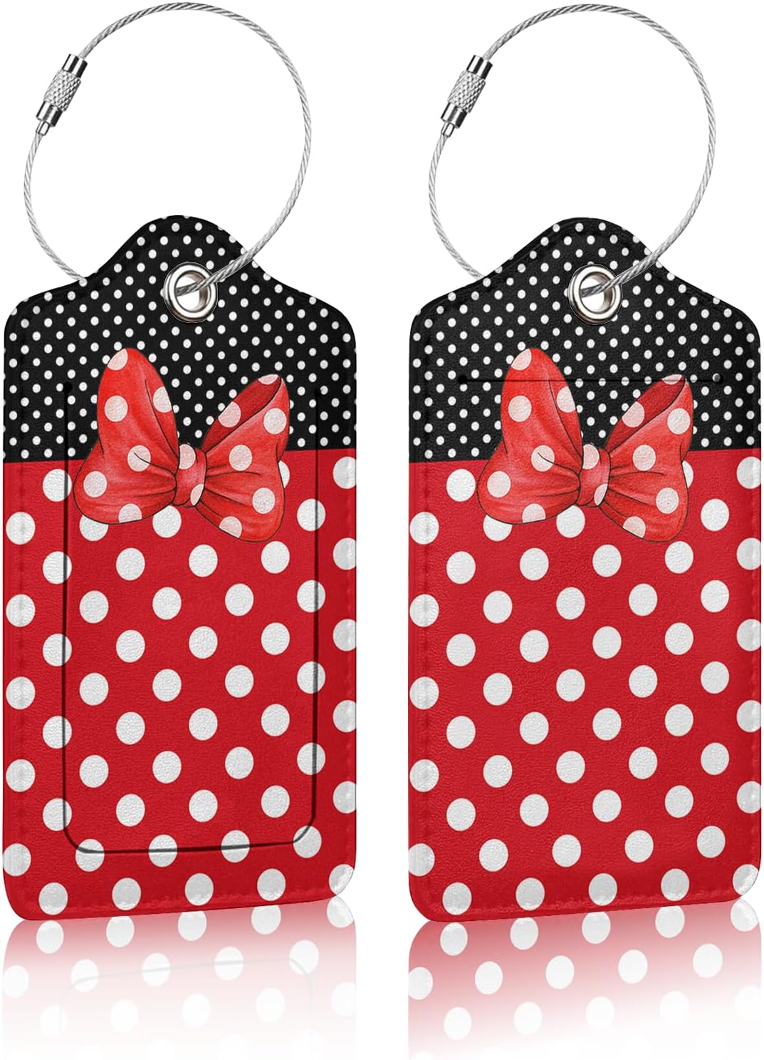 2 Pack Luggage Tag for Suitcases, Black Red Polka Dot Leather Luggage Tag Privacy Cover ID Label for Women Men Travel