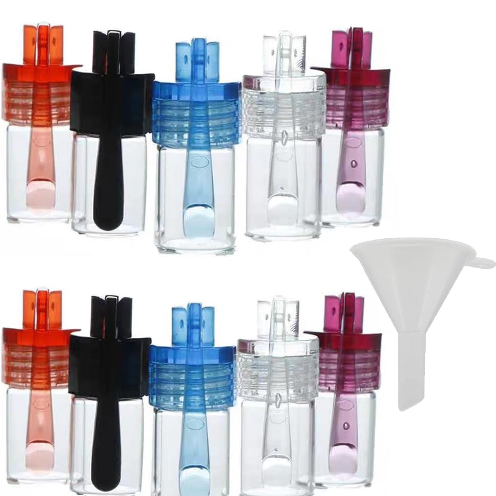 10 Pièces Mini Bouteilles D'Épices en Poudre avec 1 Mini Entonnoir, Outil pour Poudre D'Épices, Adapté pour L'extérieur, Le Camping et les Voyages. (3.6 ml)