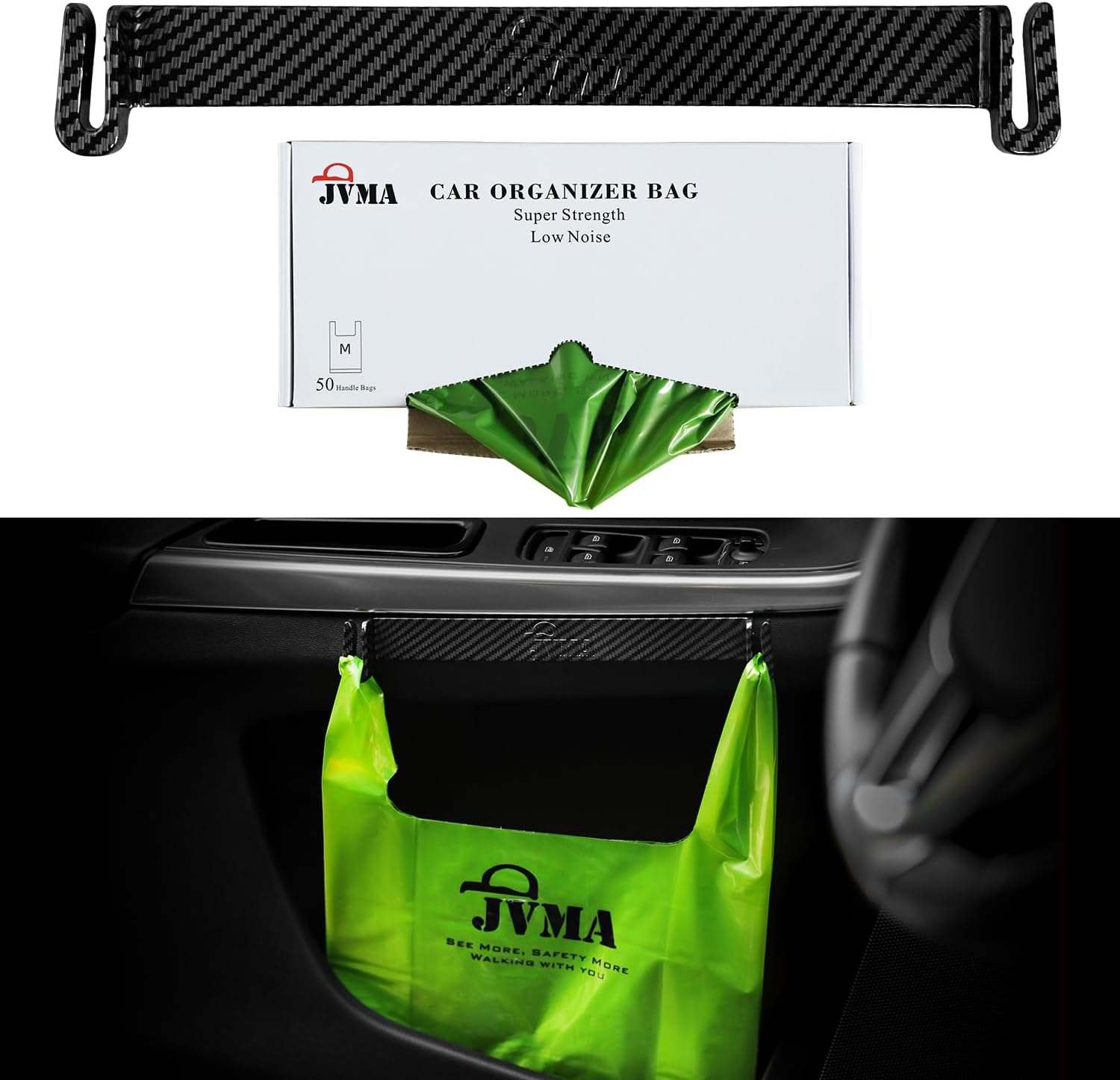 JVMA Car Trash Bag Hook Hanging Car Garbage Can No Cleaning Holder Stable Fit Universal Truck RV SUV Interior Accessories 50 Bags (US Patent)
