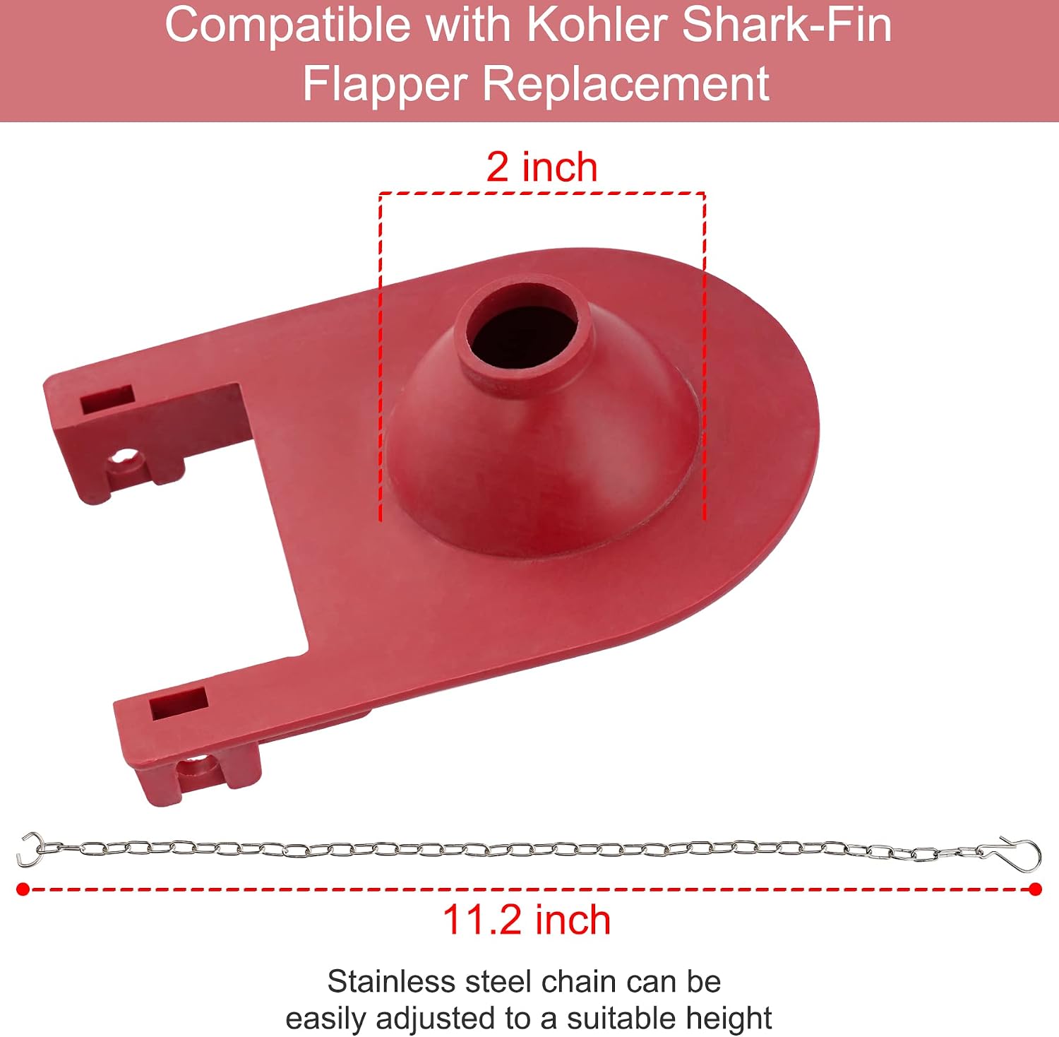 2 Pack Toilet Flappers Replacement Compatible with Kohler Shark-Fin Flapper Replacement Kit by Hibbent,2 Inch Toilet Flapper with Stainless Chain,Water Saving, High Performance,Easy to Install