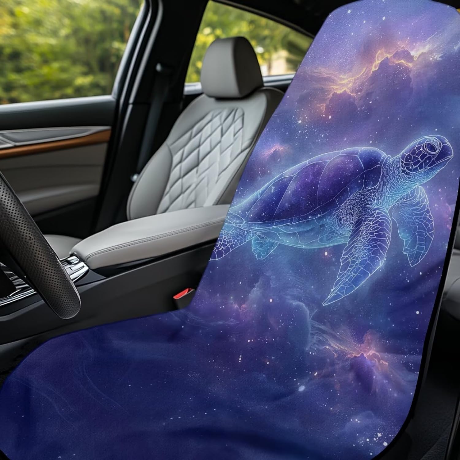 Turtle Star Cloud Pattern Seat Covers for Cars, 2 Pack Breathable Car Interior Covers Scratch-Resistant Auto Front Protections for SUV Truck Van