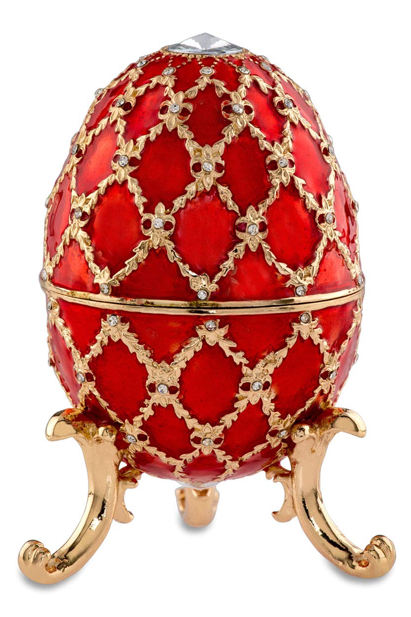 Design Schmuck Ei vergoldet Schmuckschatulle Emaille vergoldet Handmade Schmuckdose Schmuckei (Rot - XL: 10 x 6 cm (H x Ø))